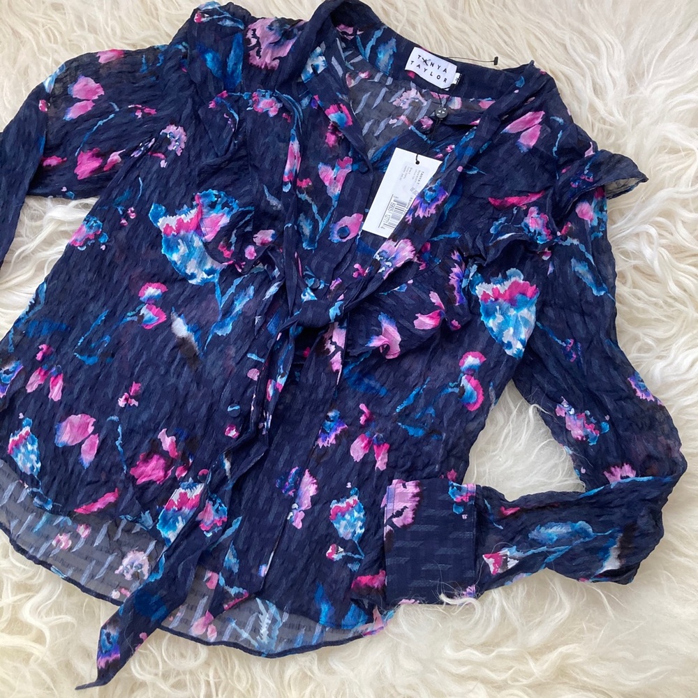 TANYA TAYLOR Silk Floral Print Blouse - Picture 3 of 15